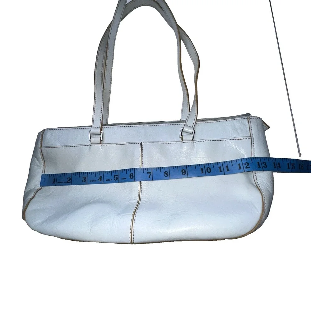 Etienne Light Blue Leather Shoulder Bag Zip Closure Dividers Pockets